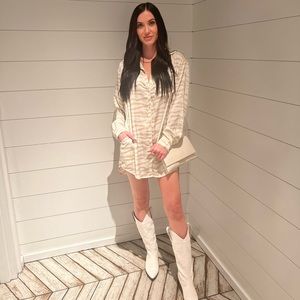 Cream and beige satin shirt dress